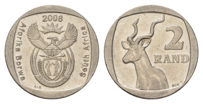 ЮАР 2 ранда 2008 KM 445 медь плакированная никелем 4628-223