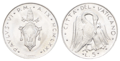 Ватикан 5 лир 1971 MCMLXXI KM 118 алюминий UNC 4701-523