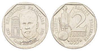 Франция 2 франка 1995 100 лет со дня смерти Луи Пастера KM 1119, Le Franc 274.2 никель 4706-817