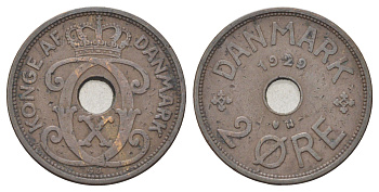 Дания 2 эре 1929 N, Кристиан X (1912-1947) KM 827 бронза 4701-737
