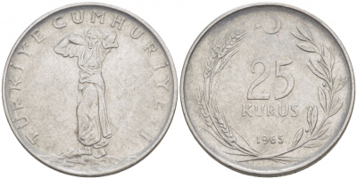 ТУРЦИЯ 25 КУРУШ 1965 KM 892.2 сталь 4529-1212