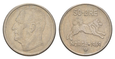 Норвегия 50 эре 1969 Улаф V (1957-1991) KM 408 медно-никель 4635-437