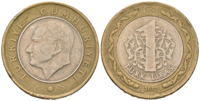 Турция 1 лира 2012 KM 1244 биметалл 4561-1156