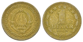 Югославия 1 динар 1965 KM 47 медно-никель 4702-636