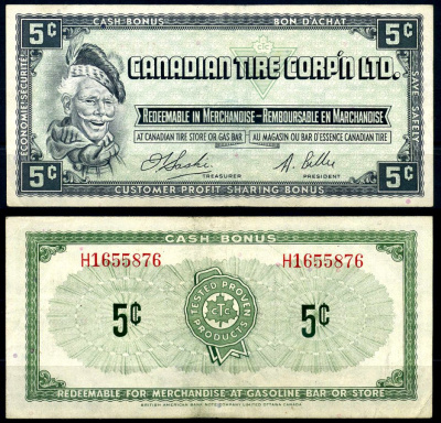 Канада купон на 5 центов 1961 Canadian Tire бумага 2195-19-3-2