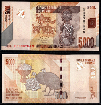 ДР Конго 5000 франков 2005 Pick 102 a бумага UNC (пресс) 449-108-3