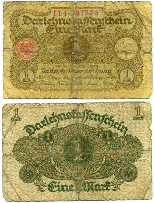 Германия 1 марка 1920 1 марта 1920, веймарская республика Pick 58, Rosenberg 64 бумага 3295-86-3-1