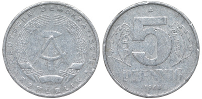 ГДР 5 пфеннигов 1968 A KM 9.1 алюминий 62-137