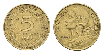 Франция 5 сантимов 1966 тип Morlon KM 933, Le Franc 125.2 алюминиевая бронза 4702-1227