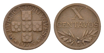 Португалия 10 сентаво 1945 KM 583 бронза 4173-934
