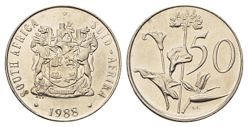 ЮАР 50 центов 1988 Зантедеския Эллиота (калла), герб KM 87 никель UNC 4693-844