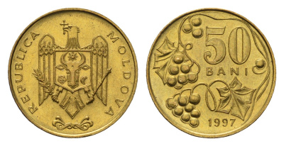 Молдавия (Молдова) 50 бань (бани) 1997 KM 10 сталь плакированная латунью UNC 4687-1248