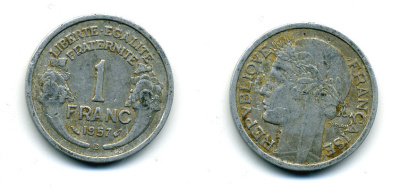 ФРАНЦИЯ 1 ФРАНК 1957 В KM 885а.2 алюминий 84-521