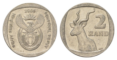 ЮАР 2 ранда 2005 KM 296 медь плакированная никелем 4628-136