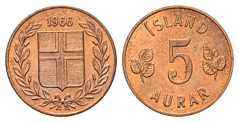 Исландия 5 эйре 1966 KM 9 бронза UNC 4691-346