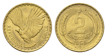 Чили 2 сентесимо 1968 KM 193 алюминиевая бронза UNC 4689-123