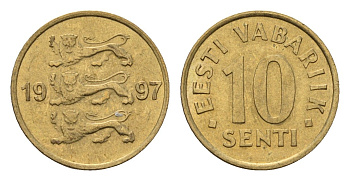 Эстония 10 сентов 1997 KM 22 латунь UNC 4696-167