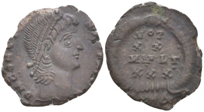 Римская Империя нуммий 345 - 347 Констант, бюст императора, D N CONSTANS P F AVG / VOTIS XXX MVLTIS XXXX в венке, Гераклея (из немецкой коллекции 1-й половины XX века, с владельческим конвертом) RIC 43 биллон 1073-15-112