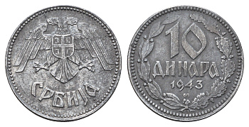Сербия 10 динаров 1943 год-тип KM 33 цинк 4652-1121
