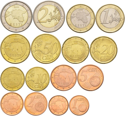 Эстония евронабор из 8 монет 2011 1, 2, 5, 10, 20, 50 евроцентов, 1 и 2 евро UNC 183-1211