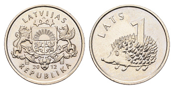 Латвия 1 лат 2012 Ежик KM 135 медно-никель UNC 4679-362