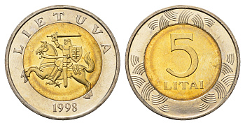 Литва 5 лит 1998 KM 113 биметалл UNC 08-1235