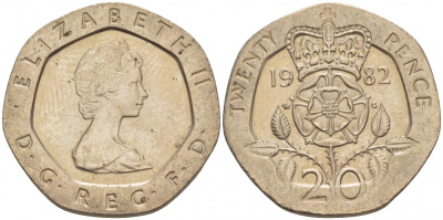 Великобритания 20 пенсов 1982 Елизавета II (1952-2022) KM 931, Spink 4230 (G1) медно-никель 175-1021