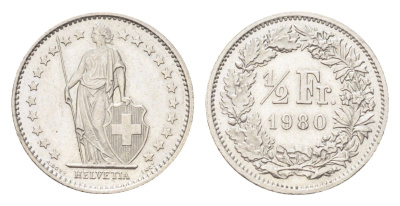 Швейцария 1/2 франка 1980 KM 23a медно-никель 4705-912