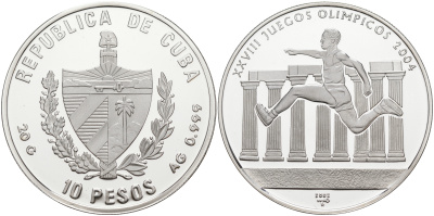 Куба 10 песо 2002 XXVIII Олимпийские игры в Афинах 2004 года, бег KM 734 серебро PROOF 1074-3-41