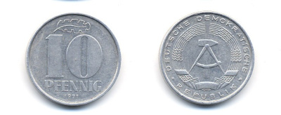 ГДР 10 пфеннигов 1971 KM 10 алюминий 54-1553