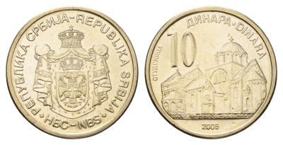 Сербия 10 динаров 2005 KM 41 медь цинк никель UNC 4695-314
