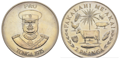 Тонга 2 паанга 1975 KM 49 медно-никель UNC 11-327-35