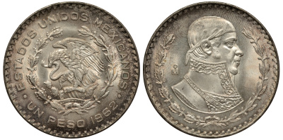 Мексика 1 песо 1962 Хосе Мария Морелос KM 459 серебро UNC 107-1123