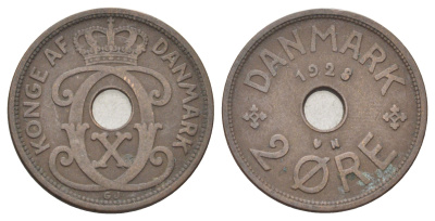 Дания 2 эре 1928 N, Кристиан X (1912-1947) KM 827 бронза 4701-656