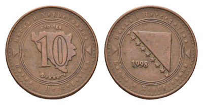 Босния и Герцеговина 10 фенингов 1998 KM 115 сталь плакированная медью 4702-158