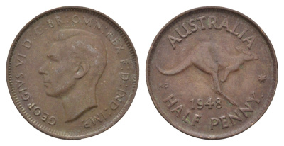 Австралия 1/2 пенни 1948 KM 41 бронза 4662-1022