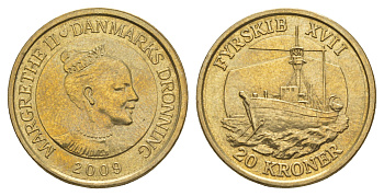 Дания 20 крон 2009 Корабли - Плавучий маяк KM 935 алюминиевая бронза UNC 4650-733