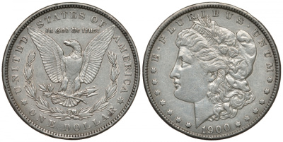 США 1 доллар 1900 Морган доллар KM 110 серебро 272-1435