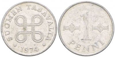 ФИНЛЯНДИЯ 1 ПЕННИ 1974 КМ 44a алюминий 3309-265