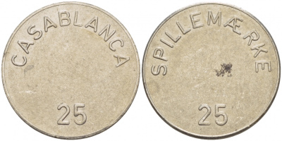 ДАНИЯ ЖЕТОН ИГРОВОЙ ND CASABLANCA 25, SPILLENMAERKE белый металл 4544-932