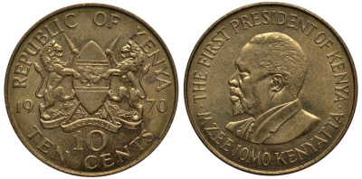Кения 10 центов 1970 Джомо Кениата KM 11 никель латунь XF-UNC 4185-726