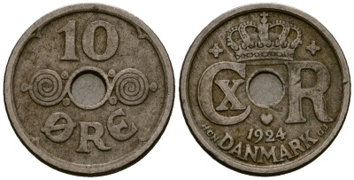 Дания 10 эре 1924 KM 822 медно-никель 4173-719