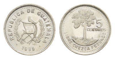 Гватемала 5 сентаво 1995 редкий год KM 276.5 медно-никель UNC 4644-257