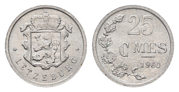 Люксембург 25 сантимов 1960 Шарлотта (1918-1964) KM 45a алюминий 4702-213