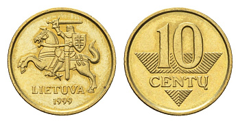 Литва 10 центов 1999 KM 106 никель латунь UNC 4694-1225