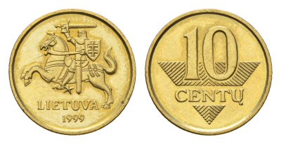 Литва 10 центов 1999 KM 106 никель латунь UNC 4694-1225