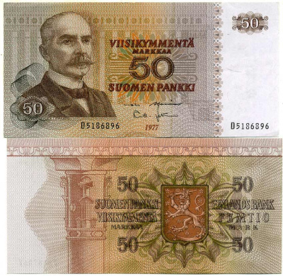 Финляндия 50 марок 1977 Каарло Юхо Стольберг (1865-1952) Pick 108а бумага aUNC 451-86-1