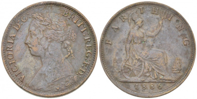 Великобритания 1 фартинг 1886 Виктория (1837-1901) KM 753, Spink 3958 бронза 3955-262