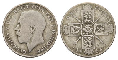 Великобритания 2 шиллинга (флорин) 1922 Георг V (1910-1936) KM 817a, Spink 4022 серебро 27-154