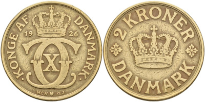 Дания 2 кроны 1926 Кристиан X (1912-1947) KM 825.1 алюминиевая бронза 4367-933